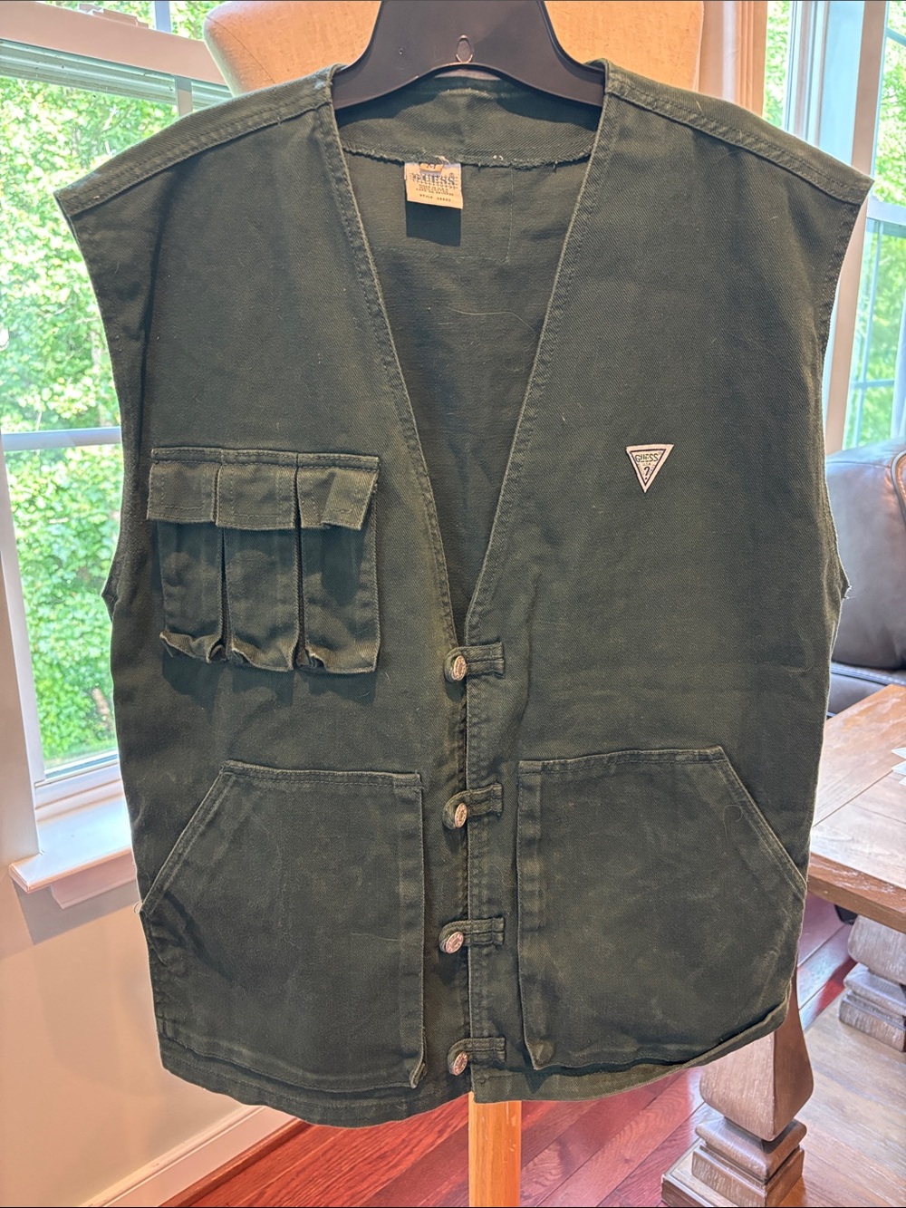 Vintage GUESS Dark Green utility vest 109% Cotton made USA men’s medium